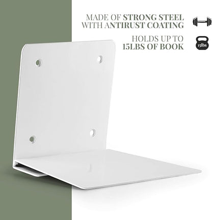 Set of 4 Invisible Floating Bookshelf, Heavy Duty Wall Mounted Book Organizer, Metal Shelves Holder for Books, Large Size (White)