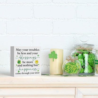 St Patricks Day Decor Irish Blessing Decorations Rustic Shamrock Wood Sign Home Tabletop Shelf Desk Decor May Your Troubles Be Less St Patrick's Day Decorations 5 X 5 Inches