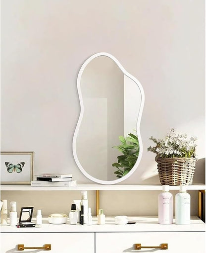 AAZZKANG Small Wall Mirror with Irregular Wood Framed Decorative White Hanging Mirrors for Bedroom Dressing Room Living Room Bathroom Entryway