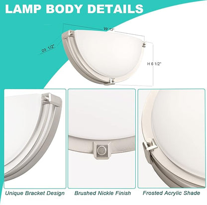 13 inch Dimmable LED Wall Sconce, Half Moon Wall Light Fixture, 3000K/4000K/5000K Color Temperature Adjustable, Modern Bathroom Vanity Light Fixtures，Super Bright (Brushed Nickel) 2 Pack