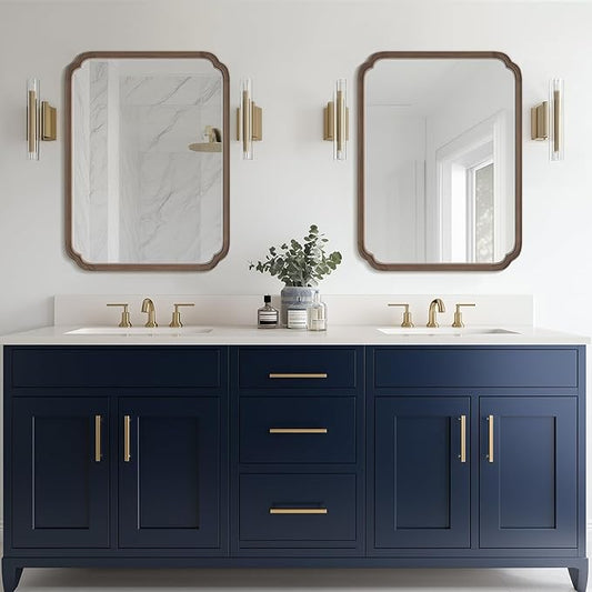 WallBeyond 30" x 40" Wood Bathroom Mirror for Wall Mounted, Rustic Rounded Corner Vanity Mirror for Entryway, Living Room or Bedroom Home Decorative [30" x 40" Walnut Color]