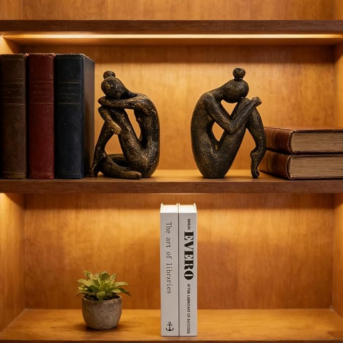 1 Pair Thinker Decorative Bookends for Shelves, Heavy-Duty Book Ends Holder, Resin Book Stopper for Office Home Living Room Decor