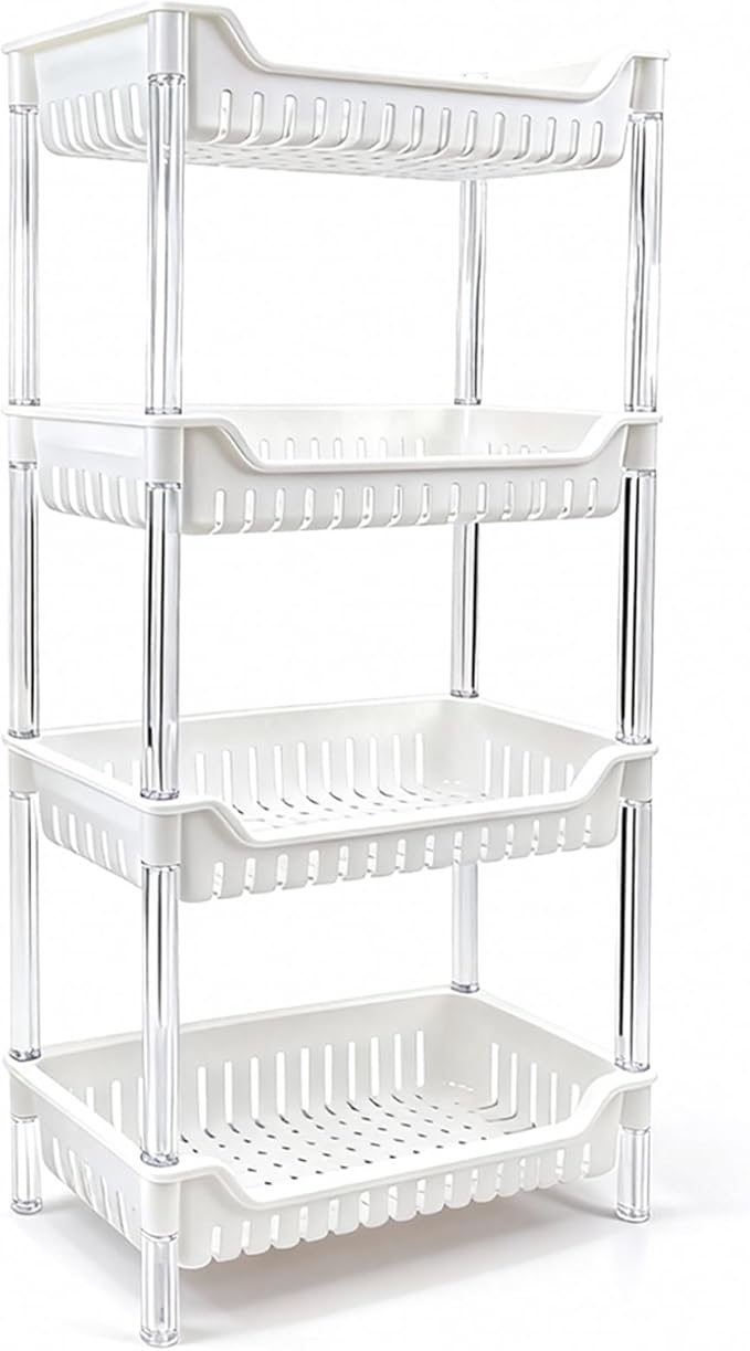 4-Tier Standing Shelf Unit with Drainage Baskets – Sturdy Bathroom & Shower Organizer, Over The Toilet Storage, Space-Saving Shelf for Bathroom Essentials, Towels, & Toiletries
