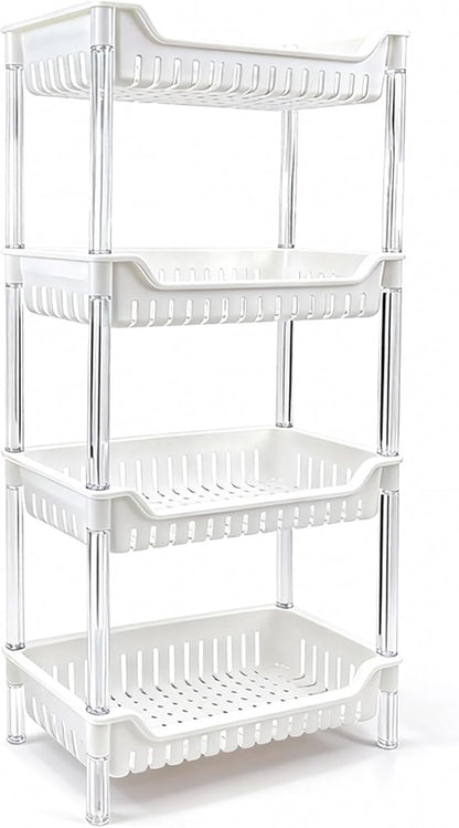 4-Tier Standing Shelf Unit with Drainage Baskets – Sturdy Bathroom & Shower Organizer, Over The Toilet Storage, Space-Saving Shelf for Bathroom Essentials, Towels, & Toiletries