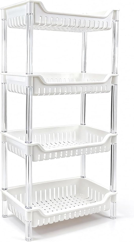 4-Tier Standing Shelf Unit with Drainage Baskets – Sturdy Bathroom & Shower Organizer, Over The Toilet Storage, Space-Saving Shelf for Bathroom Essentials, Towels, & Toiletries