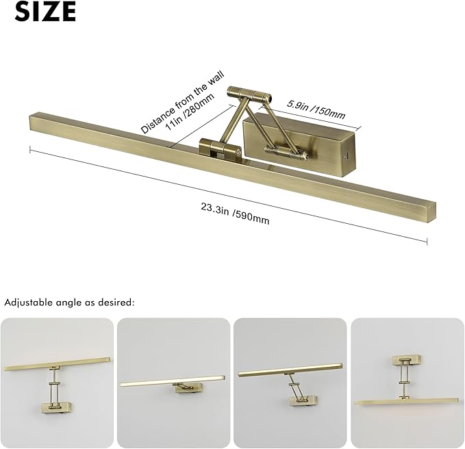 5W LED Wireless Picture Lights with Remote and Timer 23.6'' Inch Rechargeable Antique Bronze Gallery Lighting Battery Operated Art Lights Over Frame Portrait
