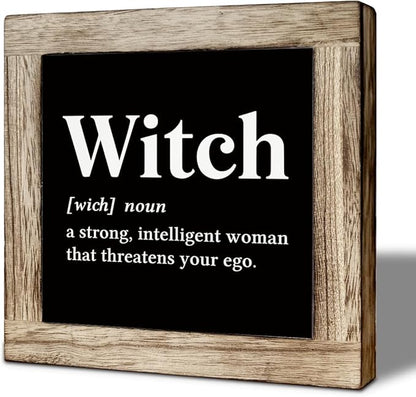 Witch Definition Wooden Sign, Funny Halloween Decor, Decorative Signs and Plaques, Farmhouse Decoration for Table Shelf, Halloween Home Decors, Coffee Bar Club Decor 5.9x5.9 inches