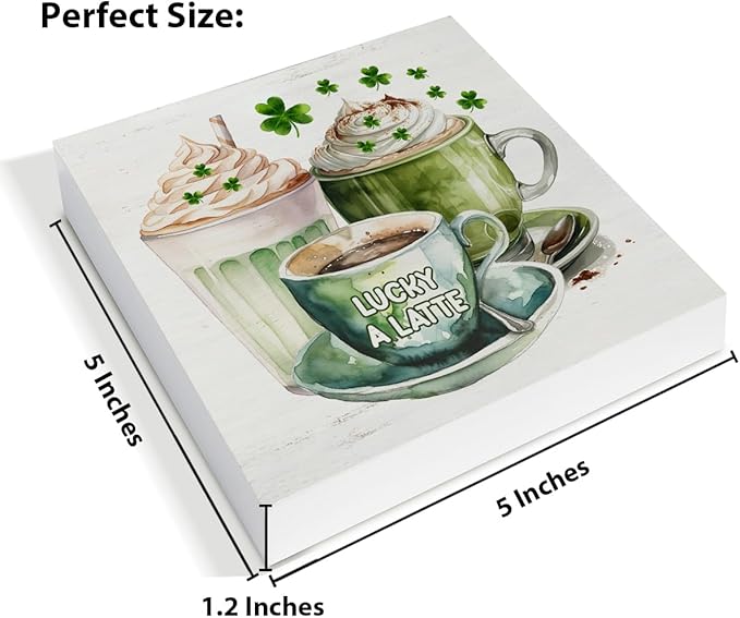 St. Patrick's Day Decor - St Patricks Day Decorations - St. Patrick's Day Coffee Lucky a Latte Wooden Sign Home Coffee Bar Kitchen Table Desk Shelf Decor 5×5 Inches