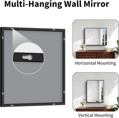 Koonmi Black Framed Bathroom Mirror - Shatterproof 30"x20" Tempered Glass, HD No Distortion, Horizontal/Vertical Mount, Modern Matte Aluminum Alloy Frame