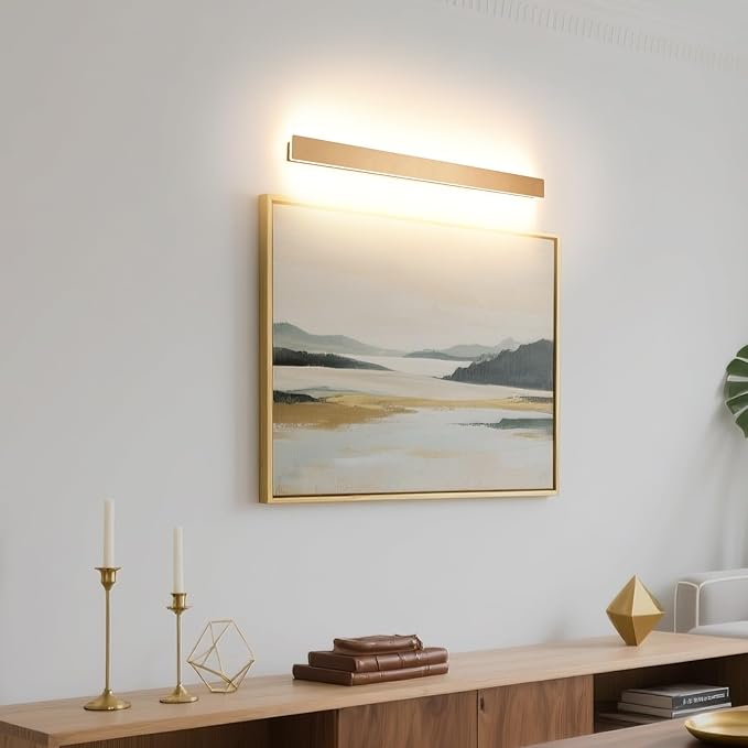 Modern Plug in Wall Sconces, 23.6 inch Frosted Gold LED Long Wall Lights, 12W Warm White 3000K Acrylic Indoor Wall lamp,with 59