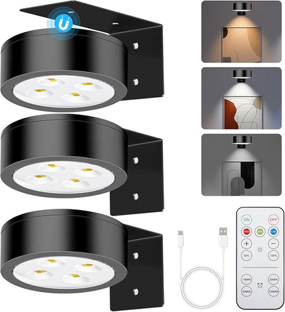 Picture Lights for Wall, 3 Lighting Modes Magnetic Art Display Light,Rechargeable Battery Operated Led Painting Light with Remote Control Dimmable & Timer,3Pack Black