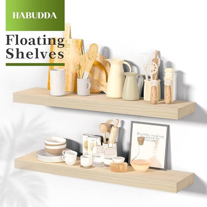 Habudda Floating Shelves, Wall Shelf, Unfinished Solid Natural Wood for DIY