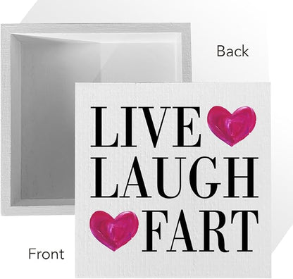 Live Laugh Fart Artwork Wood Box Sign Rustic Farmhouse Style Live Laugh Fart Wood Block Plaque 5 X 5 Inches Home Desk Sign Decor for Presents