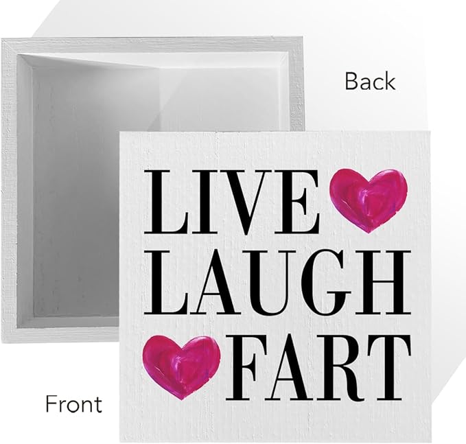 Live Laugh Fart Artwork Wood Box Sign Rustic Farmhouse Style Live Laugh Fart Wood Block Plaque 5 X 5 Inches Home Desk Sign Decor for Presents