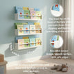 Set of 3 Kids Floating Bookshelves White – 24 Inch Wall Mounted Nursery Book Shelves with Safety Rail – Ideal Storage & Display Shelf for Nursery, Bedroom, and Playroom