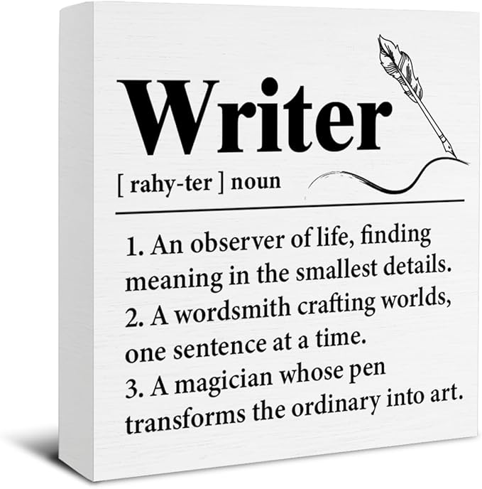 Writer Gifts - Author Gift - Gifts for Writers - Writer Definition Wooden Sign Home Office Bedroom Desk Table Shelf Wall Decor - 5 x 5 Inches