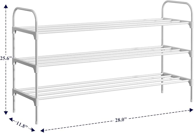 Kitsure Shoe Rack - 3-Tier Space-Saving Shoe Organizer & Shoe Shelf with Handle, Easy Assembly, Sturdy Metal Shoe Rack for Closet, Entryway, Bedroom, 28.0