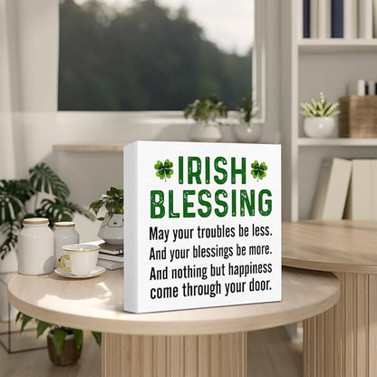 St. Patrick's Day Decor - St Patricks Day Decorations - Irish Blessing Wood Sign Home Living Room Office Bedroom Kitchen Desk Tabletop Shelf Table Decor
