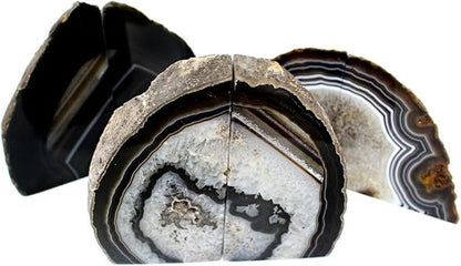 JIC Gem Black Agate Bookend(s) Bookends for Shelves to Hold Books geode bookends with Rubber Bumpers for Office and Home Decoration(1 Pair 2 to 3 Lbs)