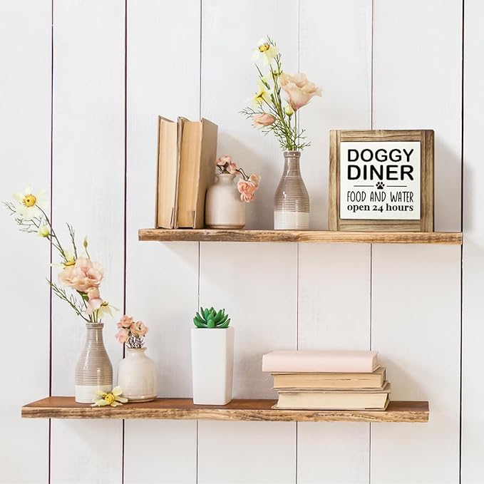 Pet Wood Sign - Doggy Diner - 24 Hour Food & Water Sign, Tabletop Decor