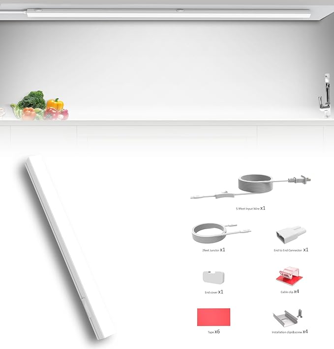 Under Cabinet Lighting Plug in, 32 Inch 1 Pc, Linkable AC120V 3CCT 3000K/4000K/5000K Ultra Slim, LED Under Cabinet Lights for Counter Light, Kitchen, Shelf, Sink, Workshop, Desk, White