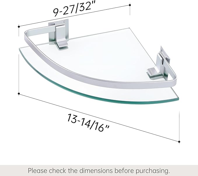 KES Glass Corner Shelf Bathroom, Corner Glass Shelf with Rail Wall Mount 2 Tier Sand Sprayed Silver Finish, A4120A-P2