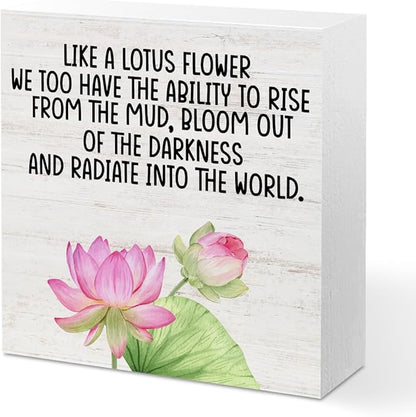Inspirational Gifts Lotus Wood Box Sign Desk Decor, Like a Lotus Flower, Motivational Gifts Desk Decorative Signs for Home Office Living Room Table Shelf Cubicle