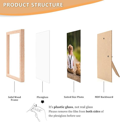 5x7 Picture Frame, OAK Wood Photo Frame with Perspex Glass for Vertical or Horizontal Tabletop Wall Display for Photos, Paintings, Posters, Artwork, Birthday Christmas Gift, Set of 3