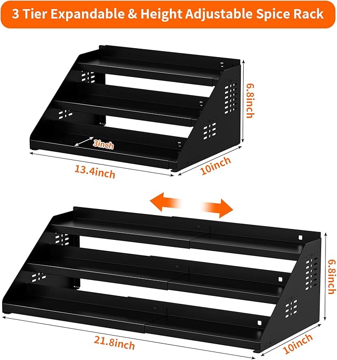 RCHYFEED Spice Rack Organizer for Cabinet, 3 Tier Spice Rack Expandable(13.4