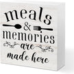 Meals and Memories Are Made Here Wood Box Sign Desk Decor for Kitchen Counter Farmhouse Shelf Cubicle, Funny Kitchen Wooden Box Decorative Signs 5.1x5.1 Inch