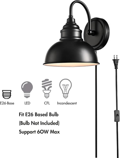 Farmhouse Wall Sconce with On-Off Switch E26 Based Wall Mounted Light Fixture Small Gooseneck Wall lamp for House Garage Patio Black Wall Lamp