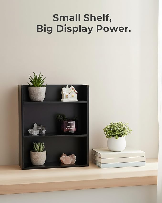 3-Tier Trinket Display Shelf for Wall or Countertop, Small Knick-Knack Rack Shelf for Collectibles, Perfume & Spice Village Organizer, Black