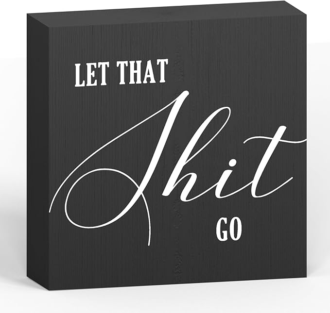 Funny Bathroom Decor Wood Box Sign, Black Farmhouse Toilet Sign with Humor, Restroom Shelf Decor for Guest Bath, Tabletop Countertop