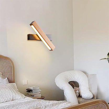 Modern Indoor LED Wall Sconce Wooden Minimalist Interior Small Wall Lights 1 Pack Hardwired 360° Rotatable Wall Mount Light for Living Room Bedroom Hallway Corridor(Neutral Light,Large)