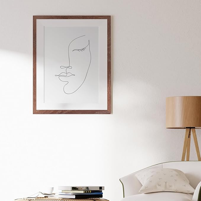 puthiac 12x16 Solid Oak Wood Picture Frame, Fits 8x12 with Mat or 12x16 Without Mat, Wall Display Only, Vertical or Horizontal, Plexi Front, 1 Pack, Walnut