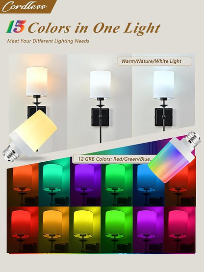 Battery Operated Wall Sconces Set of 2 Sconces Wall Decor Black Cordless Wall Sconces with Remote 12 Colors Modes Rechargeable Wireless Wall Lights Wall lamp for Bedroom Living Room