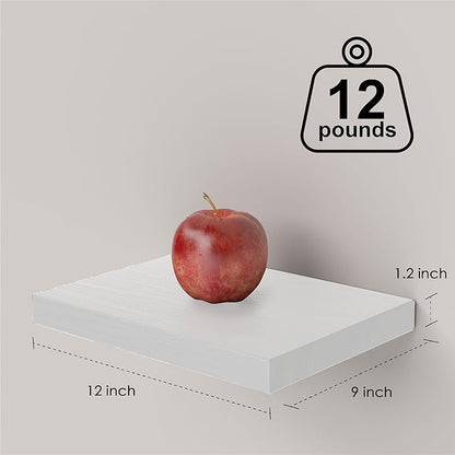 Small Floating Shelves for Wall - 12 x 9 Inch White Shelves for Bedroom, Living Room, Bathroom, Kitchen, Office Decor Set of 3