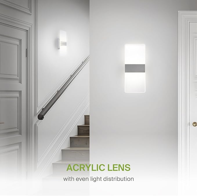 ASD LED Indoor Wall Mount Light Fixture - 12 Inch 12W Modern Interior Brushed Nickel Dimmable Wall Sconce Light - UL 2700K-5000K Adjustable - Hallway, Bedroom LED Wall Lights