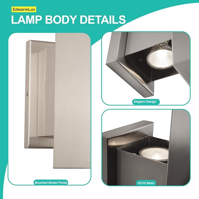 Indoor Wall Sconces, Modern Wall Lights, Up and Down Wall Mount Light, Dimmable Hardwired Wall Light for Bedroom, Living Room, Hallway, GU10 Bulbs Excluded (Brushed Nickel)
