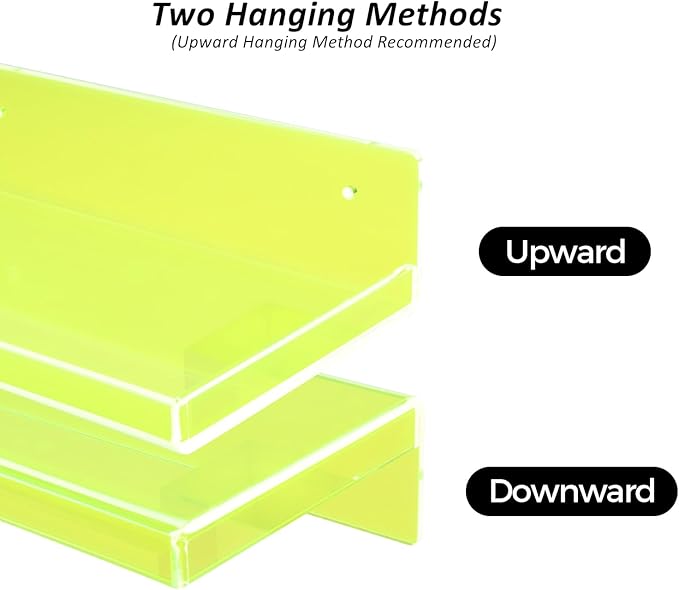 Floating Shelves for Wall Acrylic Wall Shelves for Bedroom Bathroom Living Room Kitchen 16.5X5.5'', Pack of 2, Neon Green