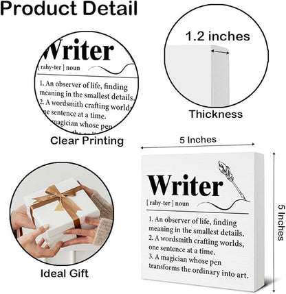 Writer Gifts - Author Gift - Gifts for Writers - Writer Definition Wooden Sign Home Office Bedroom Desk Table Shelf Wall Decor - 5 x 5 Inches