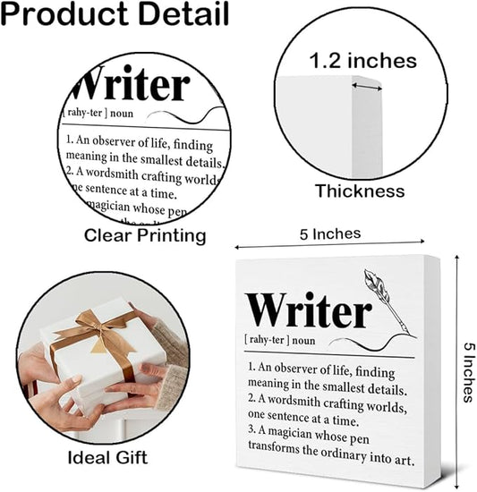 Writer Gifts - Author Gift - Gifts for Writers - Writer Definition Wooden Sign Home Office Bedroom Desk Table Shelf Wall Decor - 5 x 5 Inches