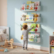 Set of 3 Kids Floating Bookshelves White – 24 Inch Wall Mounted Nursery Book Shelves with Safety Rail – Ideal Storage & Display Shelf for Nursery, Bedroom, and Playroom