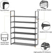Metal Shoe Organizer,6 Tiers Shoe Storage Shoe Rack with Hooks,Fit 24-30 Pairs,Adjustable Shoe Shelf for Entryway,Hallway,Bedroom,Metal Bottom Support