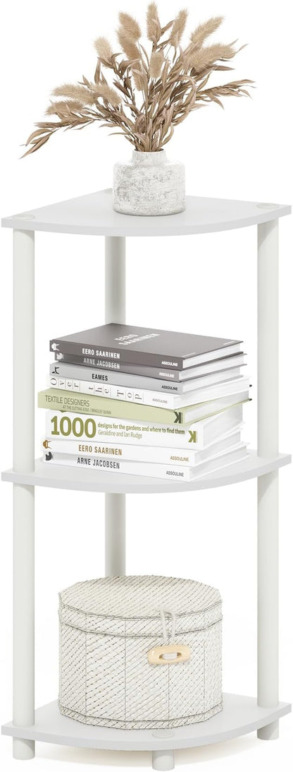 Furinno Turn-N-Tube Corner Shelf, 3-Tier Corner Bookshelf, Display Storage Shelves with Open Shelves, for Organization and Storage, Living Room, Home Office, Garage, White
