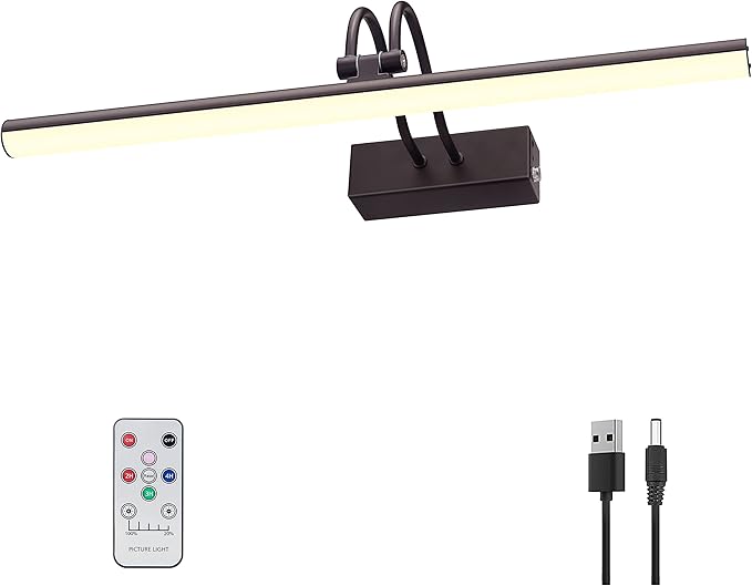 Picture Light,Picture Lights for Wall Cordless,16" Picture Lights with Timer and Dimmable,Battery Wall Lights for Display Gallery Painting Art Frame Portrait-Bronze