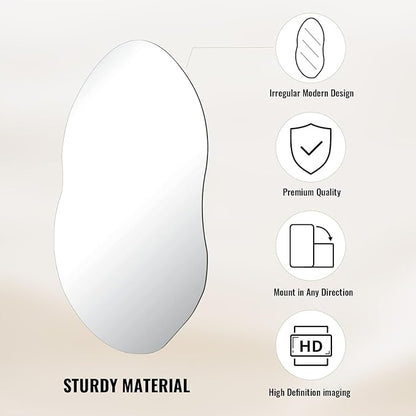Irregular Wall Mirror, 36 x 20 Inch Asymmetrical Frameless Mirror for Bathroom, Living Room, Bedroom, Modern Abstract Vanity Mirror with Shatter-Proof Glass