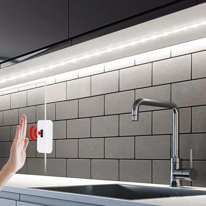 LED USB Under Cabinet Lights with Hand Wave,Under Counter Lighting, Under Desk Light Bar, Hand Wave Activated, Plug and Play,Soft Strip Light for Kitchen,Shelf,Cupboard,Closet (Warm White, 1m)