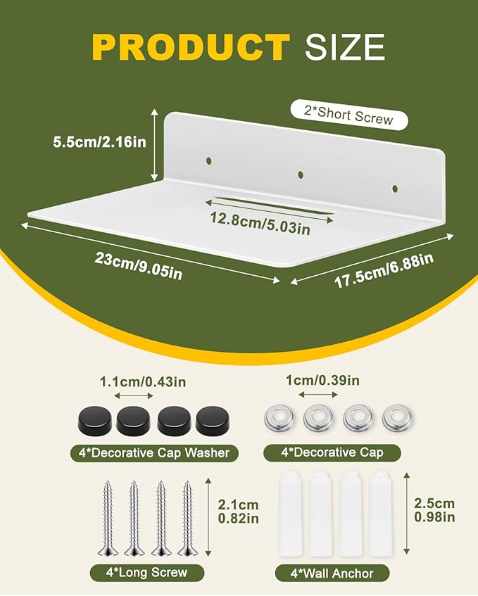 eZAKKA Metal Floating Shelves, Metal Wall Shelves,for Bathroom, Display Shelves for Wall Decorative for Living Room, Bedroom, Hallway, Office, 2 Pack, White