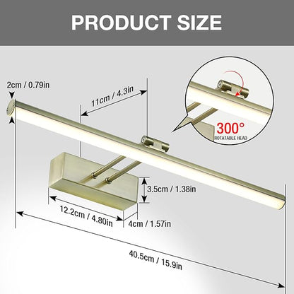 Picture Light,Battery Operated Picture Light with Remote, 16" Metal Art Light for Paintings,Rechargeable Display Lighting of Wall,Portrait,Gallery,Artwork(Antique Brass)